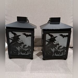 HALLOWEEN SPOOKY Black Metal Lantern Tealight Holder- Lot Of 2